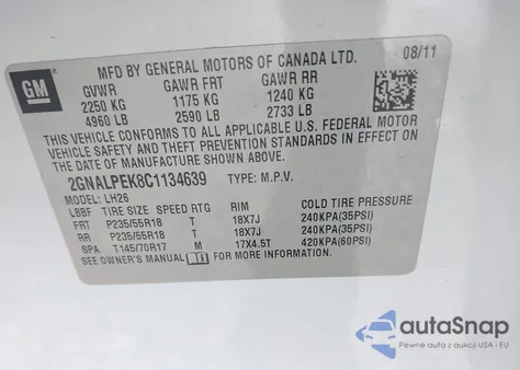 2012 Chevrolet Equinox 2Lt z USA, uszkodzony, nr VIN 2GNALPEK8C1134639